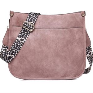 Leopard Guitar Strap Crossbody Purse, Vegan Leather in pink